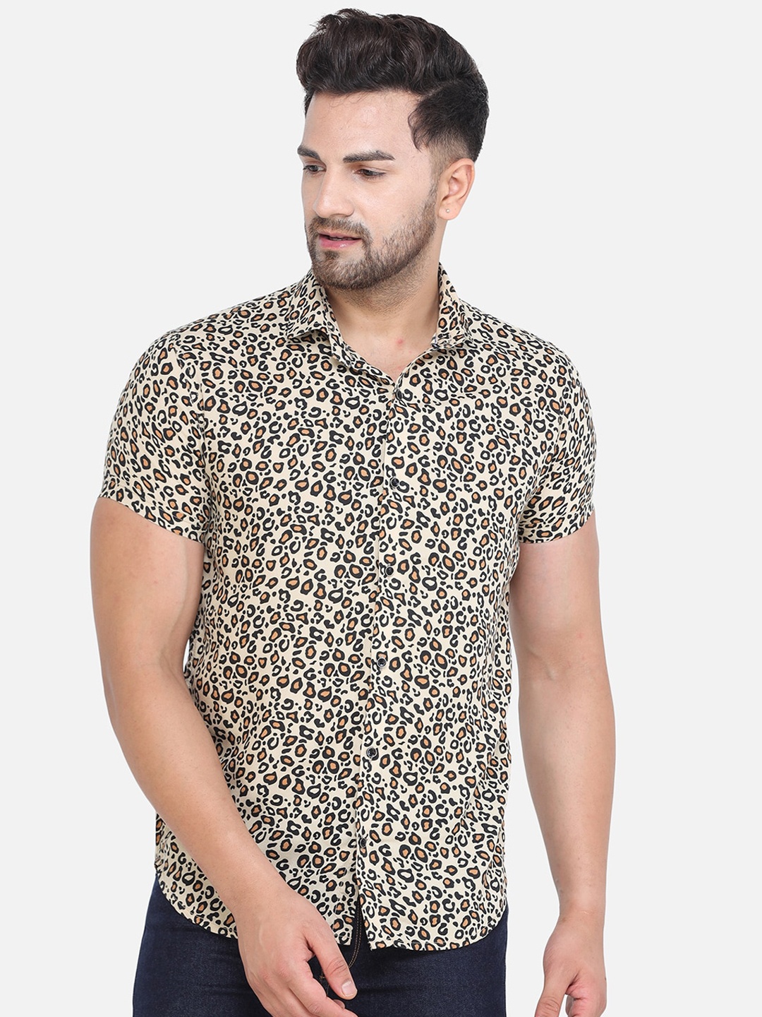 

COLVYNHARRIS JEANS Men Beige & Brown Slim Fit Animal Digital Printed Casual Shirt