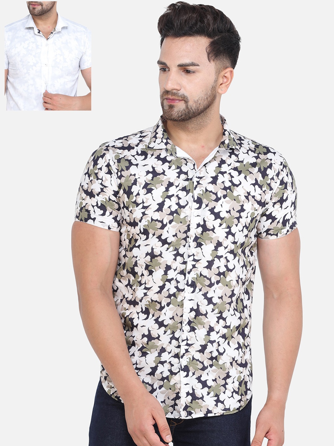 

COLVYNHARRIS JEANS Men White Slim Fit Floral Printed Casual Reversible Shirt