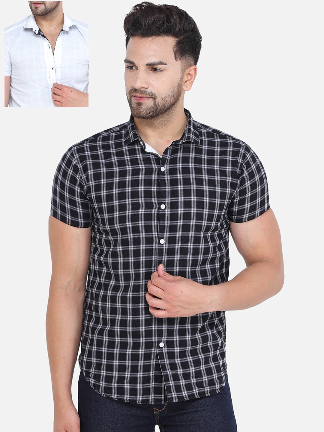 

COLVYNHARRIS JEANS Men Black & White Slim Fit Checked Casual Reversible Shirt