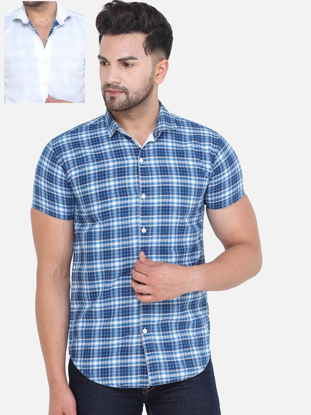 

COLVYNHARRIS JEANS Men Blue & White Slim Fit Checked Casual Reversible Shirt