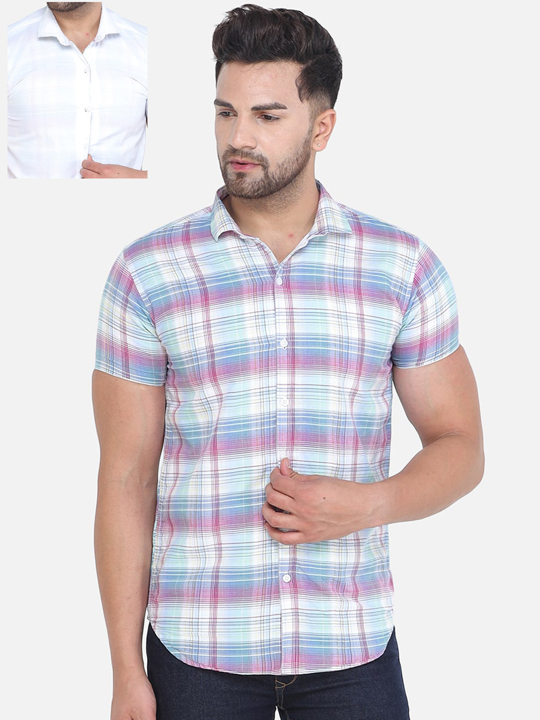 

COLVYNHARRIS JEANS Men Purple & White Slim Fit Checked Casual Reversible Shirt