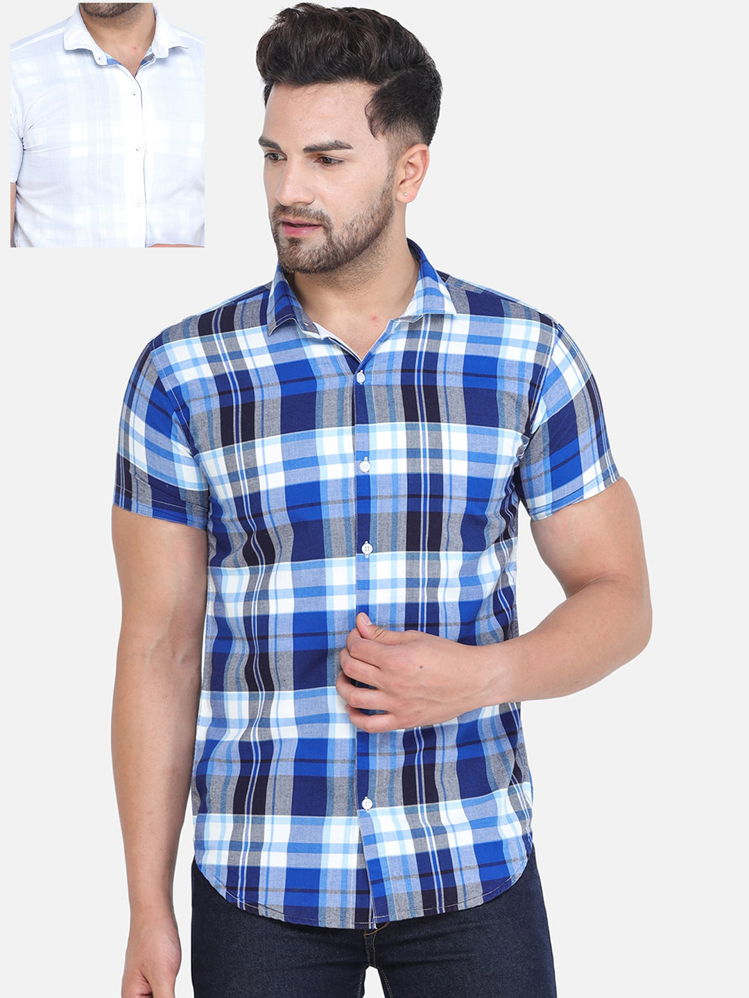 

COLVYNHARRIS JEANS Men Blue & White Slim Fit Checked Casual Reversible Shirt