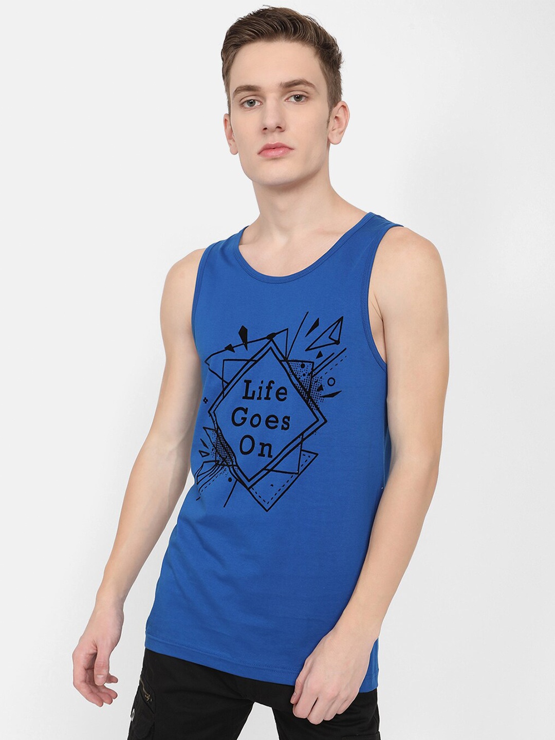 

V2 Value & Variety Men Blue & Black Typography Printed Cotton T-shirt