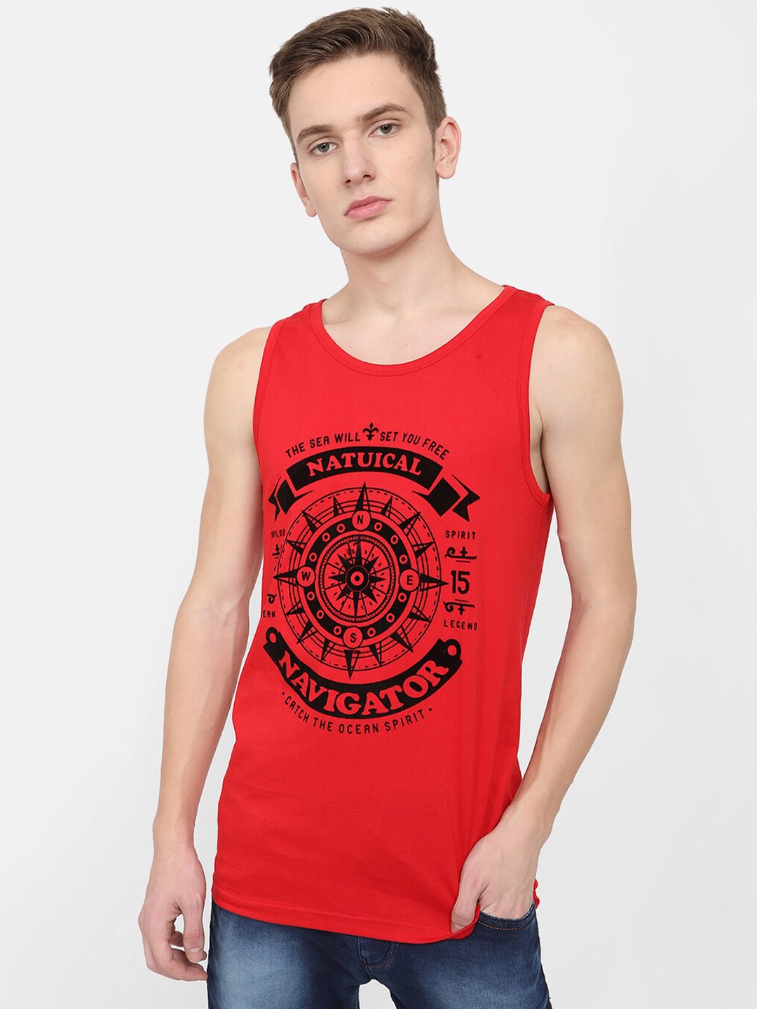 

V2 Value & Variety Men Red & Black Typography Printed Cotton T-shirt
