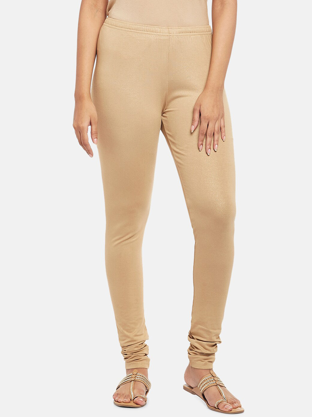 

RANGMANCH BY PANTALOONS Gold-Toned Solid Leggings