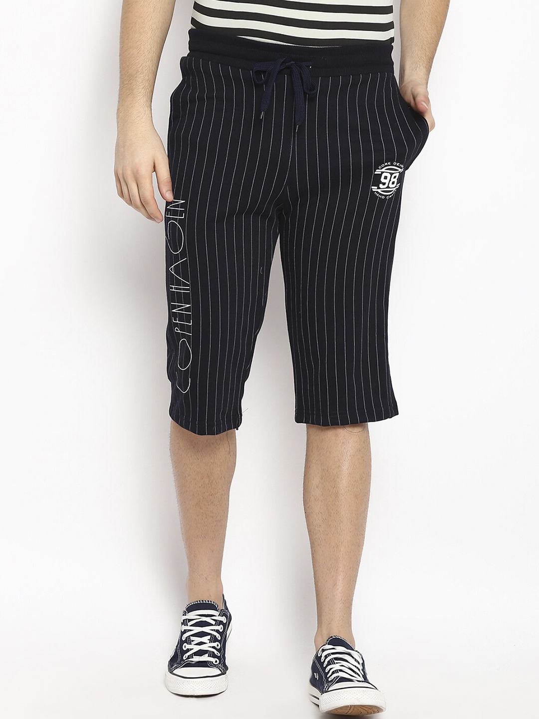 

V2 Value & Variety Men Blue Striped Mid-Rise Regular Shorts