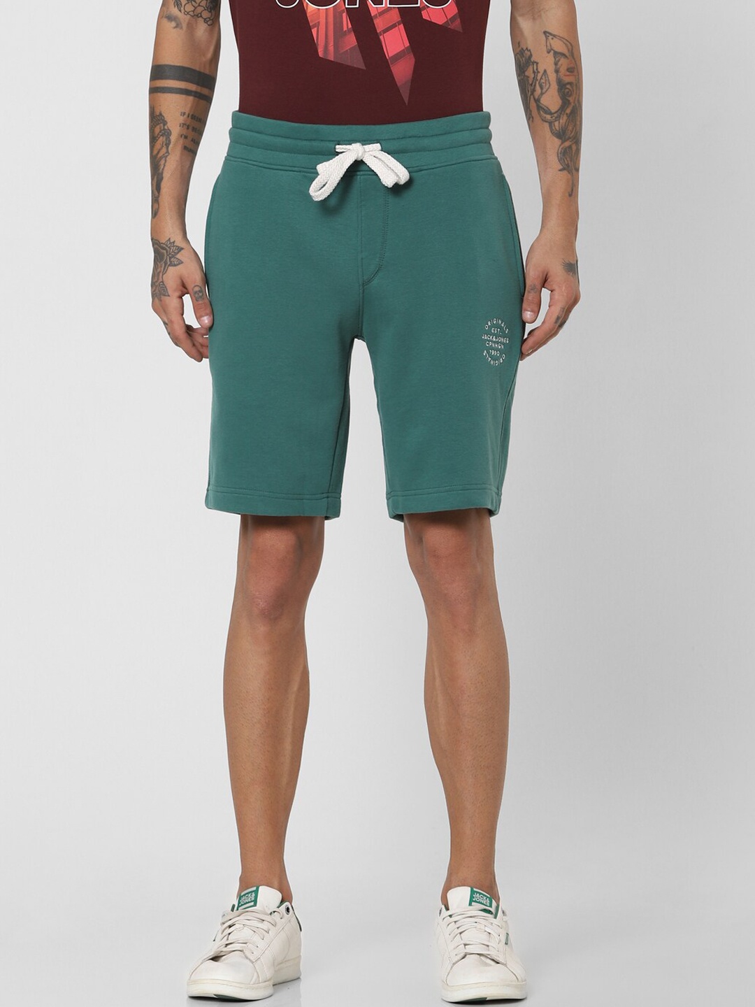 

Jack & Jones Men Green Low-Rise Regular Shorts