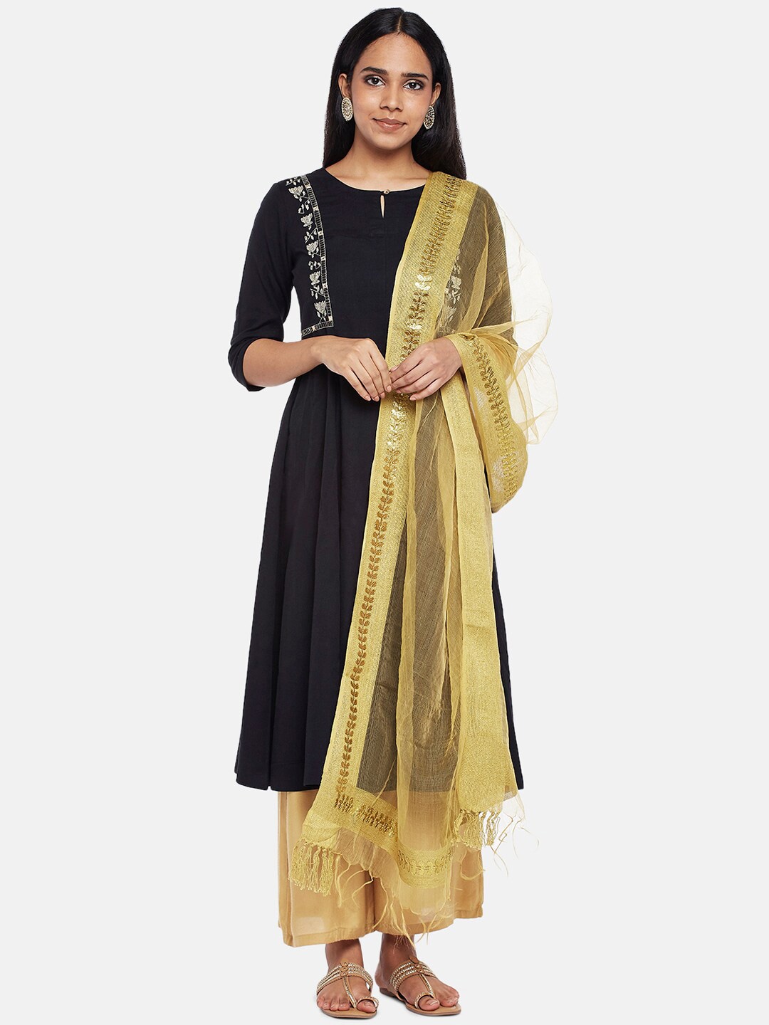 

RANGMANCH BY PANTALOONS Gold-Toned Woven Design Dupatta