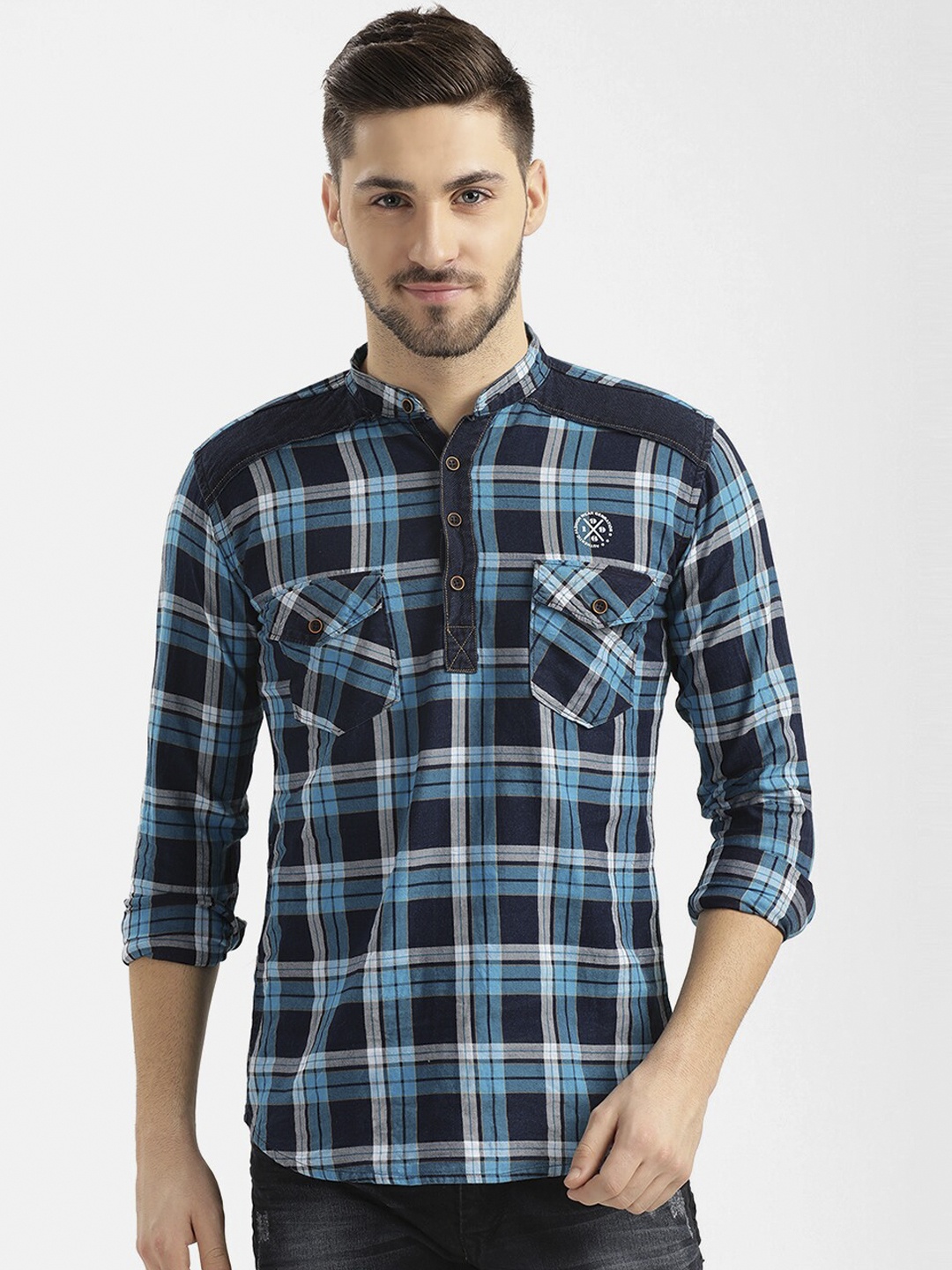 

V2 Value & Variety Men Blue Tartan Checks Checked Casual Shirt