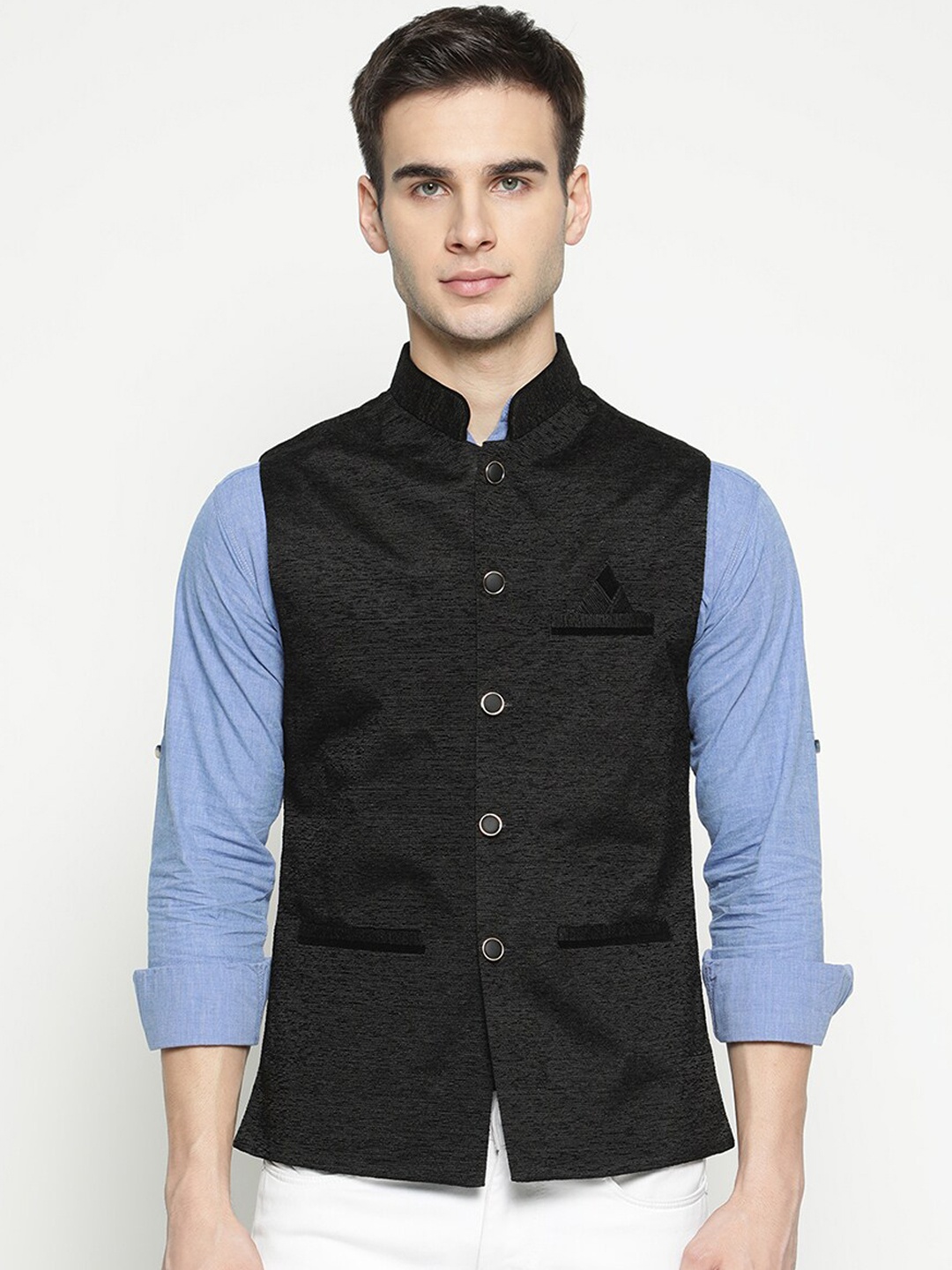 

V2 Value & Variety Black Solid Nehru Jacket