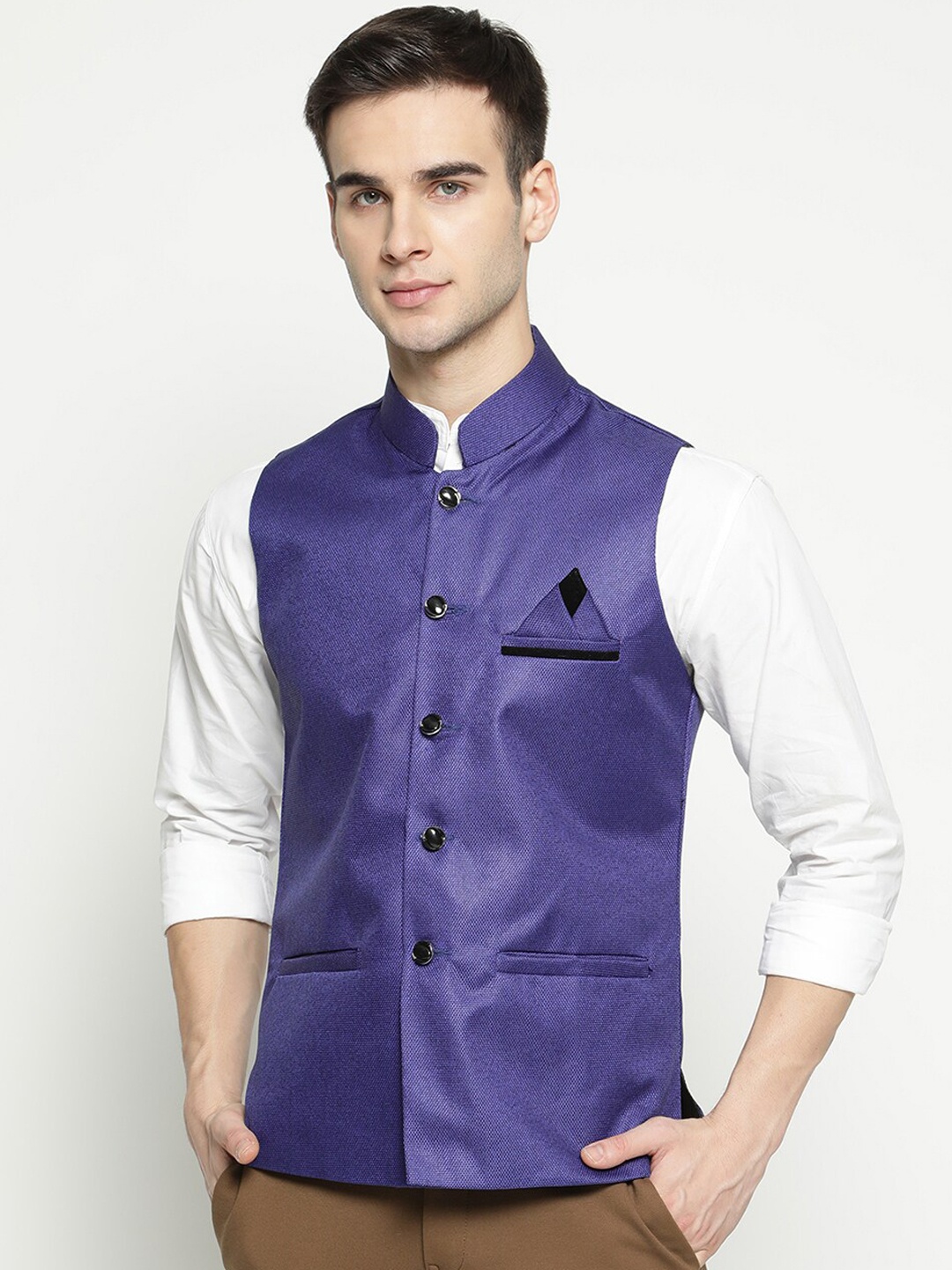 

V2 Value & Variety Blue Solid Nehru Jacket