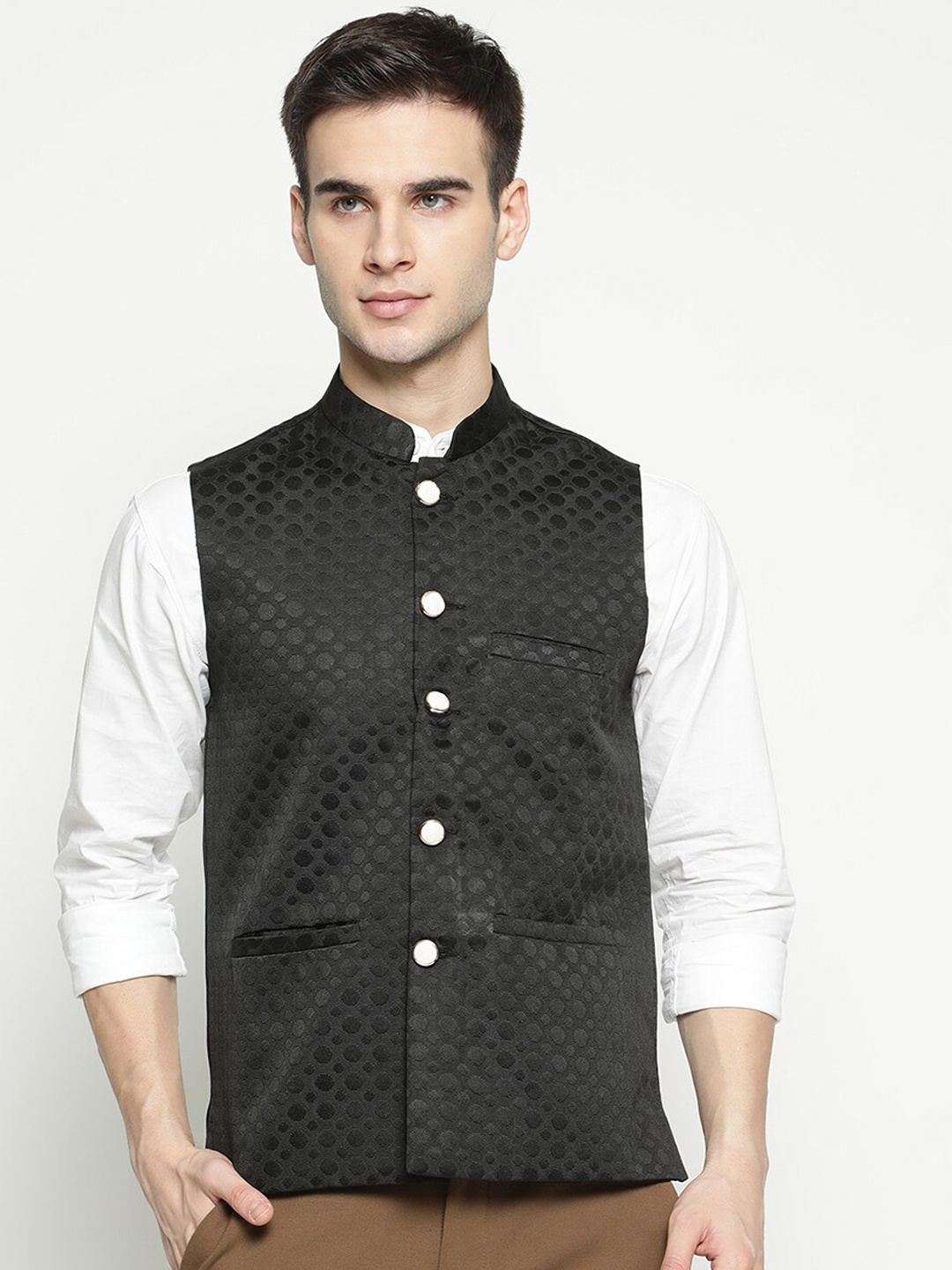 

V2 Value & Variety Black Self Design Nehru Jacket