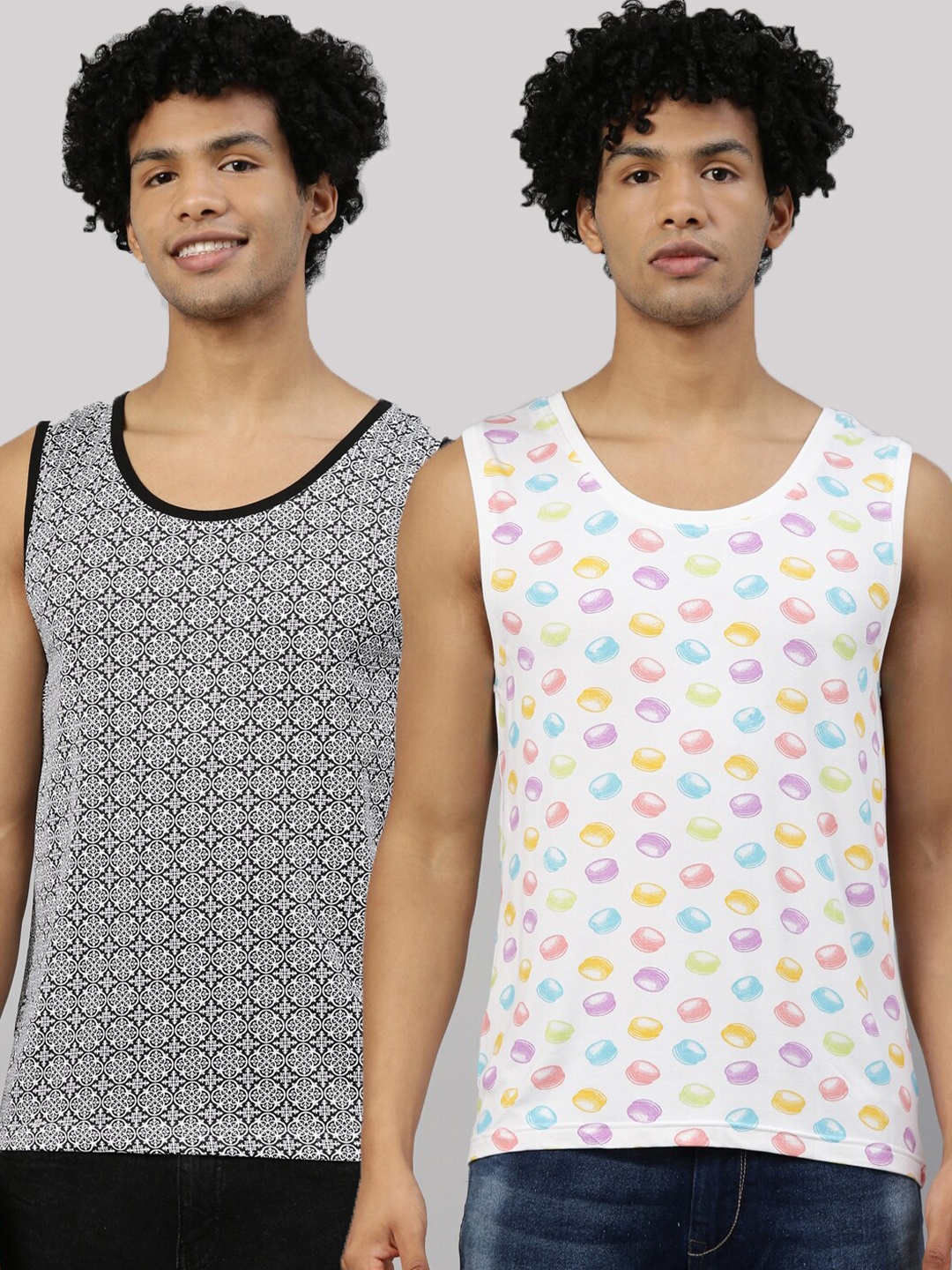 

Kryptic Men White Grey Pack Of 2 Printed Pure Cotton T-shirt