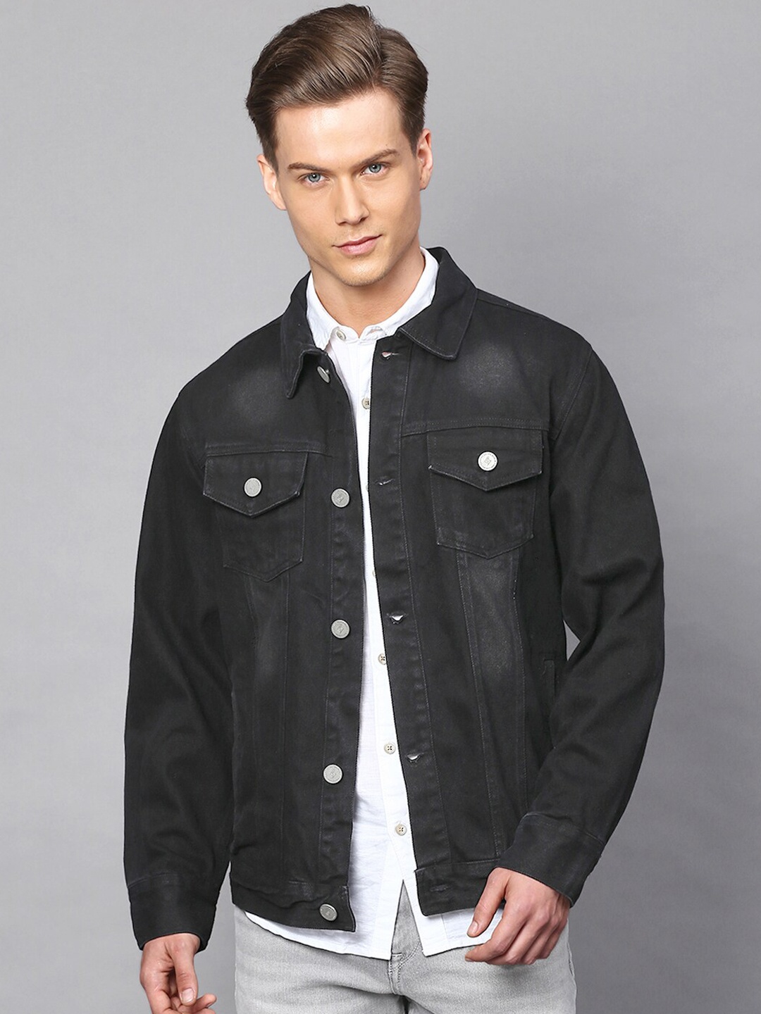 

Campus Sutra Men Black Windcheater Denim Jacket