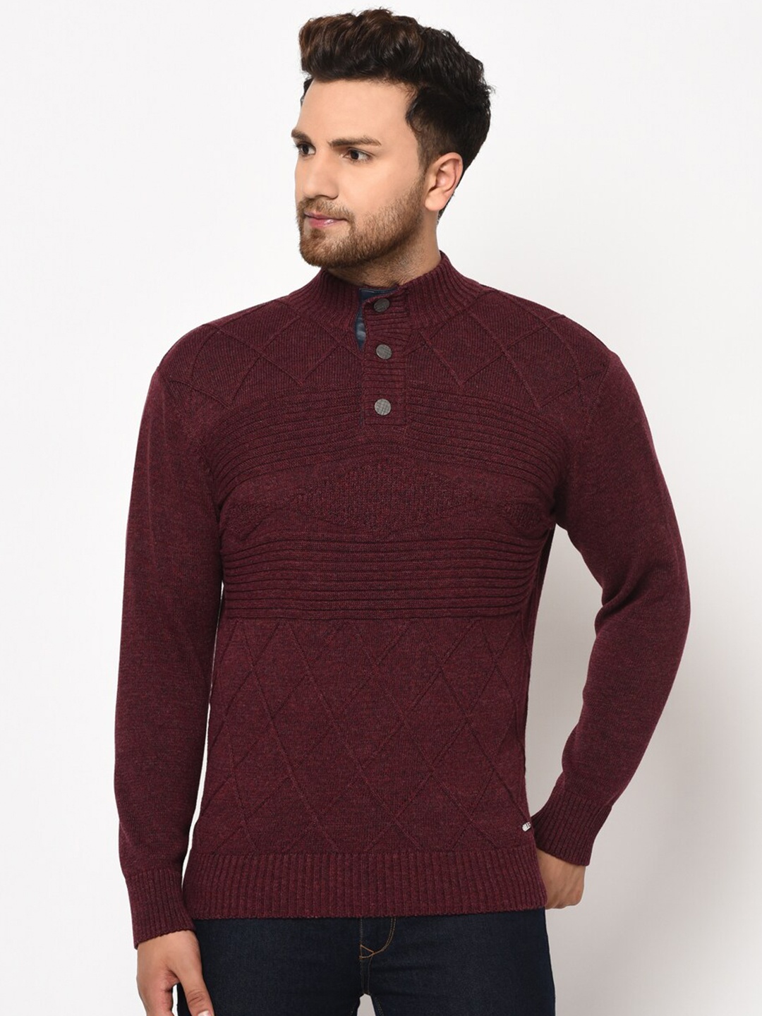 

98 Degree North Men Burgundy Self Design