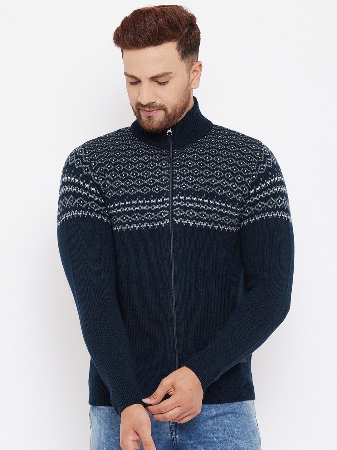 

98 Degree North Men Navy Blue Self Design