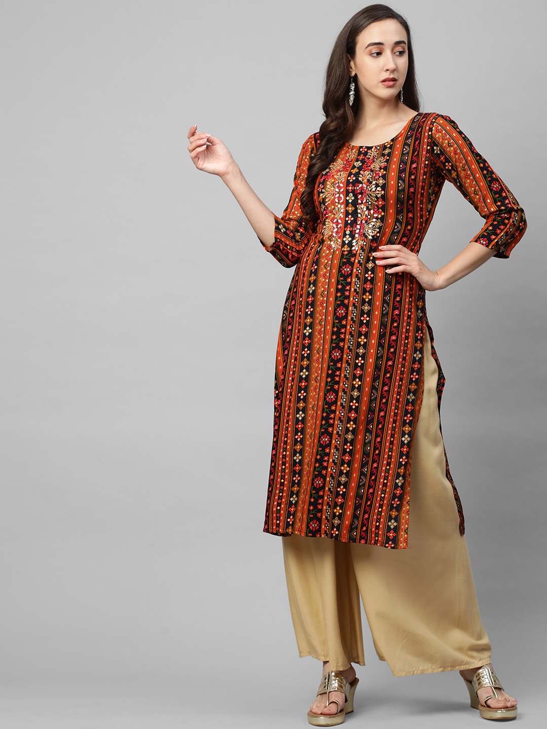 

FASHOR Women Multicoloured Ethnic Motifs Printed Mirror Work Kurta, Multi