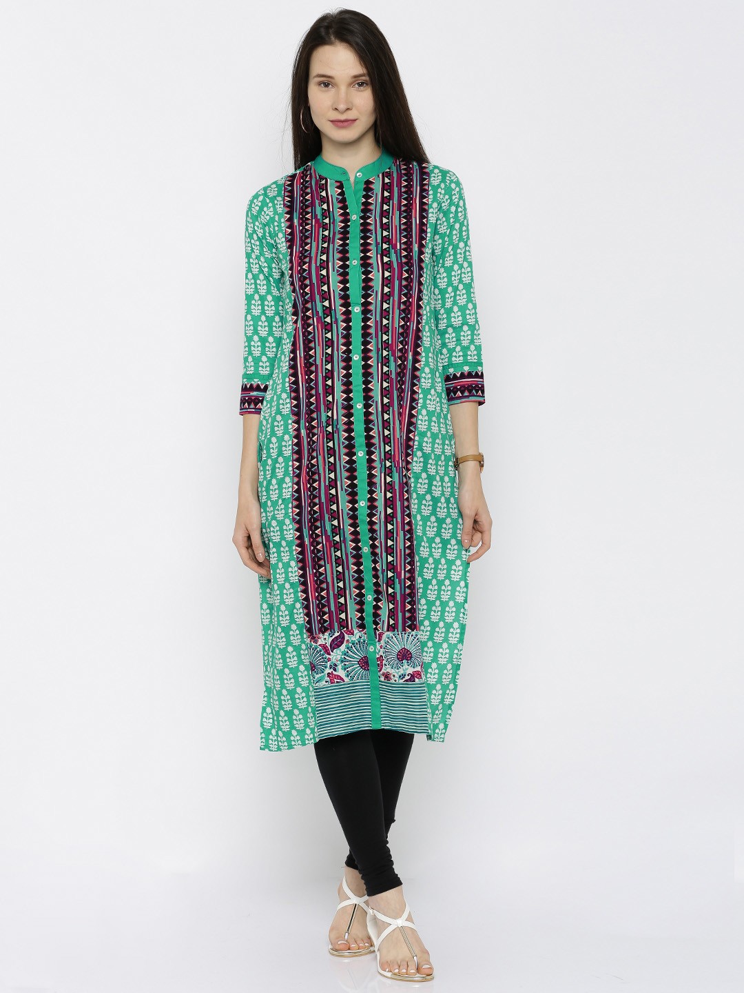 

Vishudh Women Sea Green Printed Straight Kurta