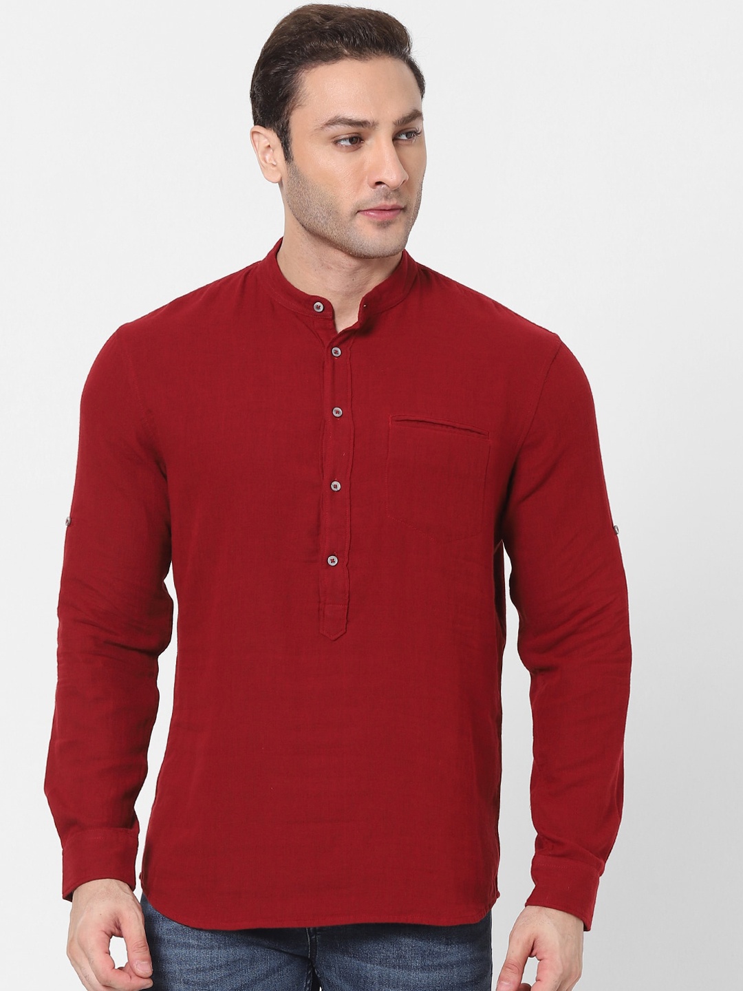 

Celio Men Maroon Mandarin Collar Cotton Casual Shirt