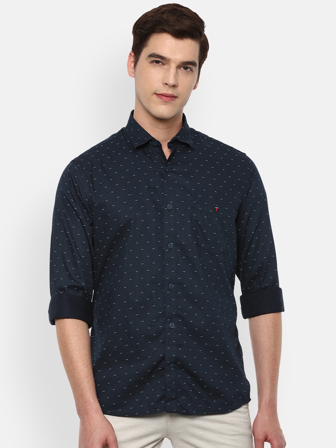 

Louis Philippe Sport Men Navy Blue Slim Fit Micro Ditsy Printed Pure Cotton Casual Shirt