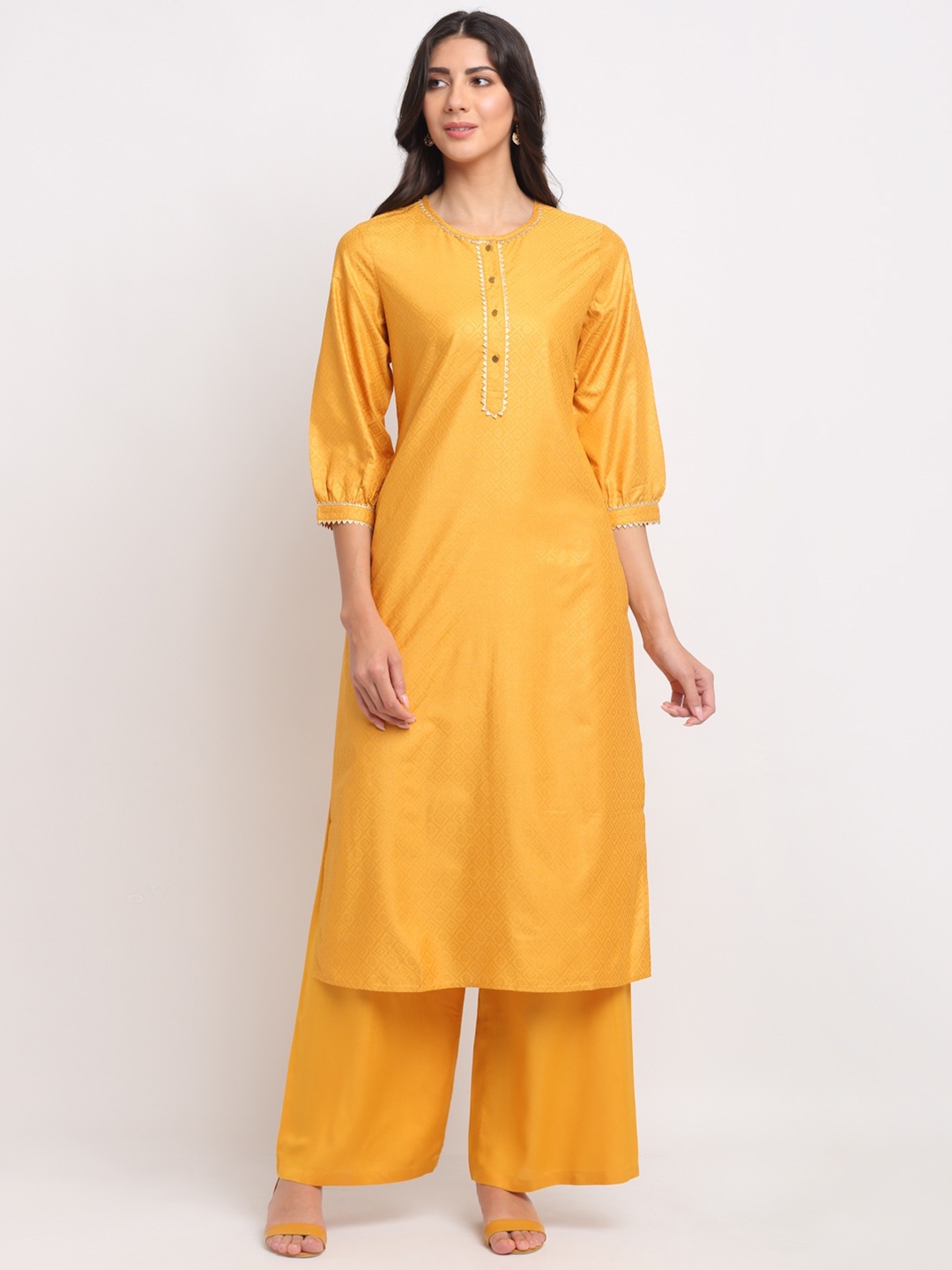 

BLANC9 Women Yellow Ethnic Motifs Printed Kurta