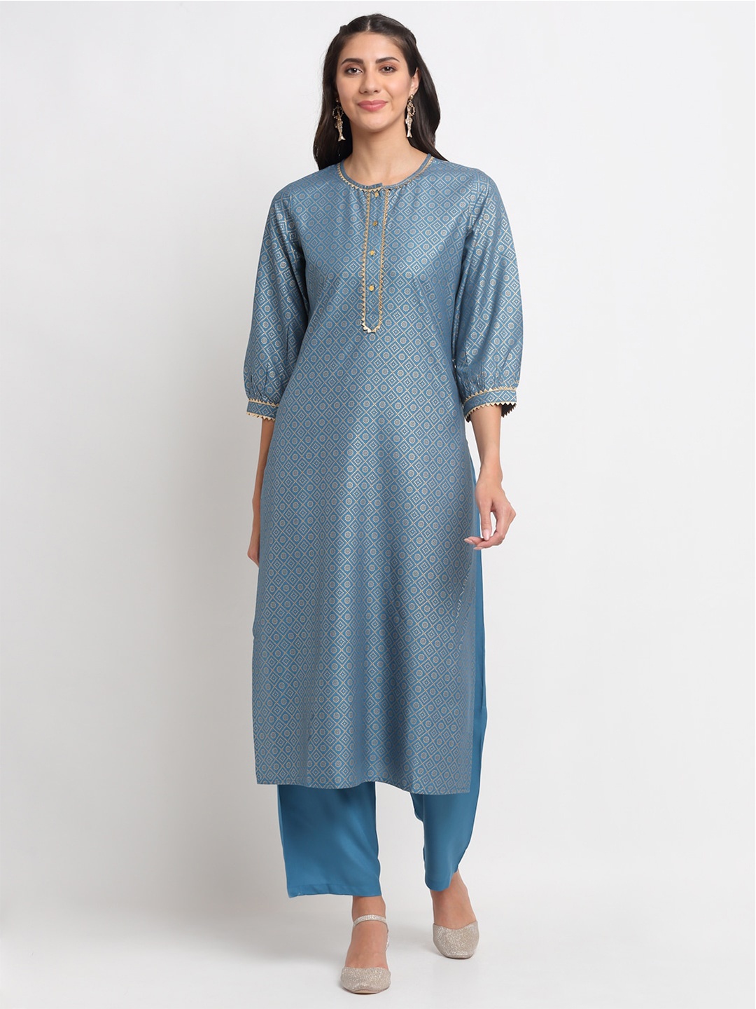 

BLANC9 Women Teal Ethnic Motifs Printed Kurta