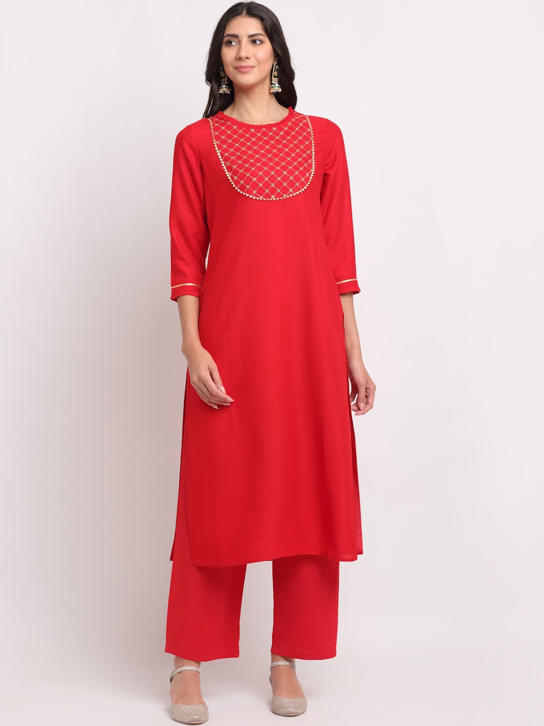 

BLANC9 Women Red Embroidered Kurta