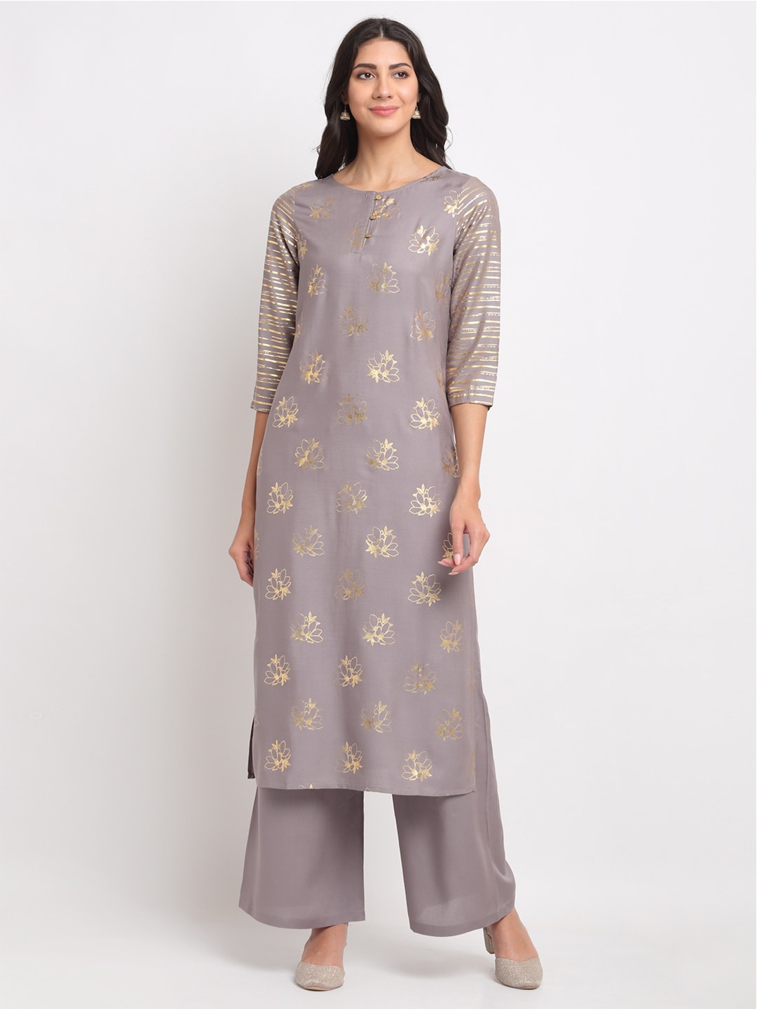 

BLANC9 Women Grey Ethnic Motifs Printed Kurta