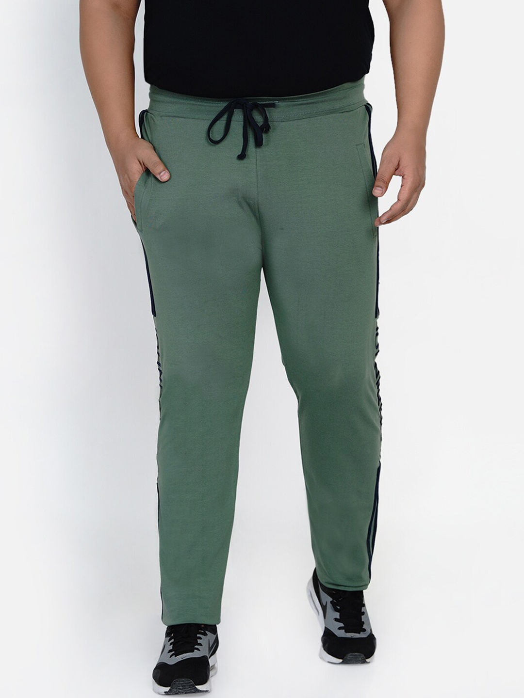 

John Pride Men Sea Green Solid Cotton Straight-Fit Plus Size Stretchable Track Pants