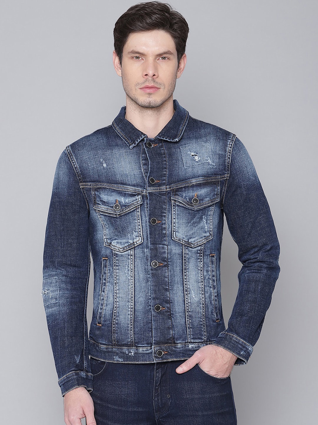 

Antony Morato Men Blue Washed Denim Jacket