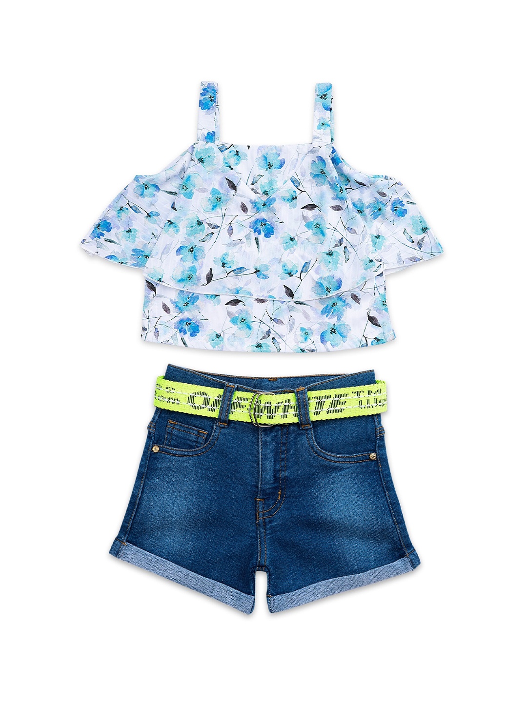 

ADIVA Girls Blue & White Printed Top with Shorts