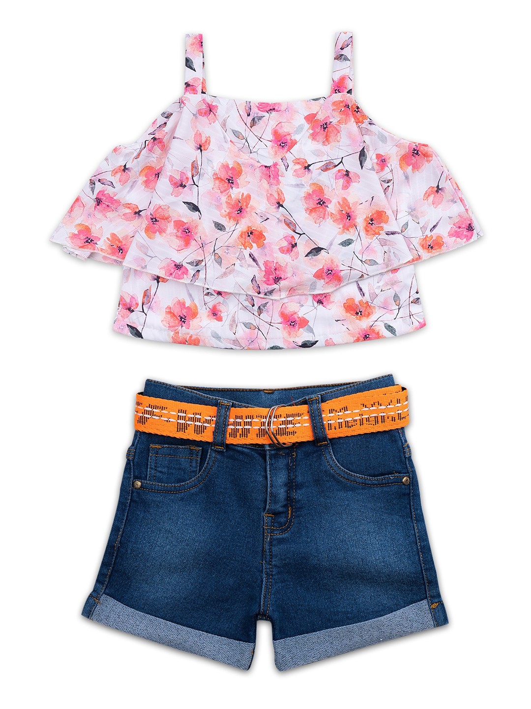 

ADIVA Girls Red & White Printed Top with Shorts