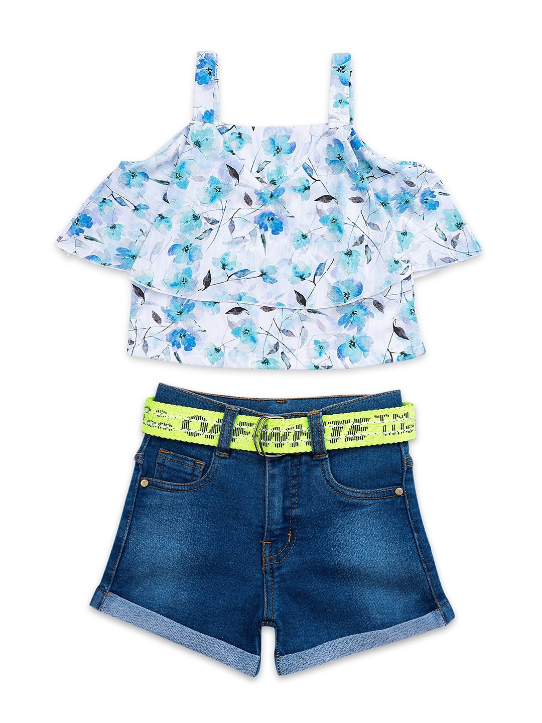 

ADIVA Girls Blue & White Printed Top with Shorts