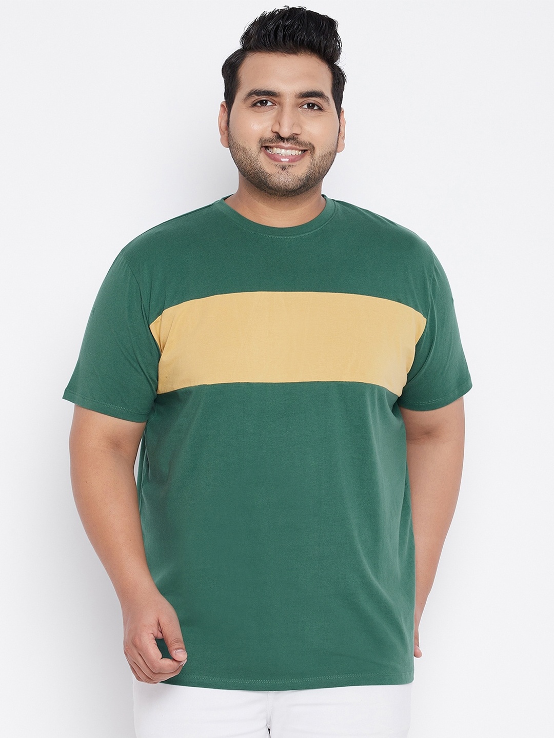 

bigbanana Men Green Yellow Colourblocked Cotton Pure Cotton T-shirt