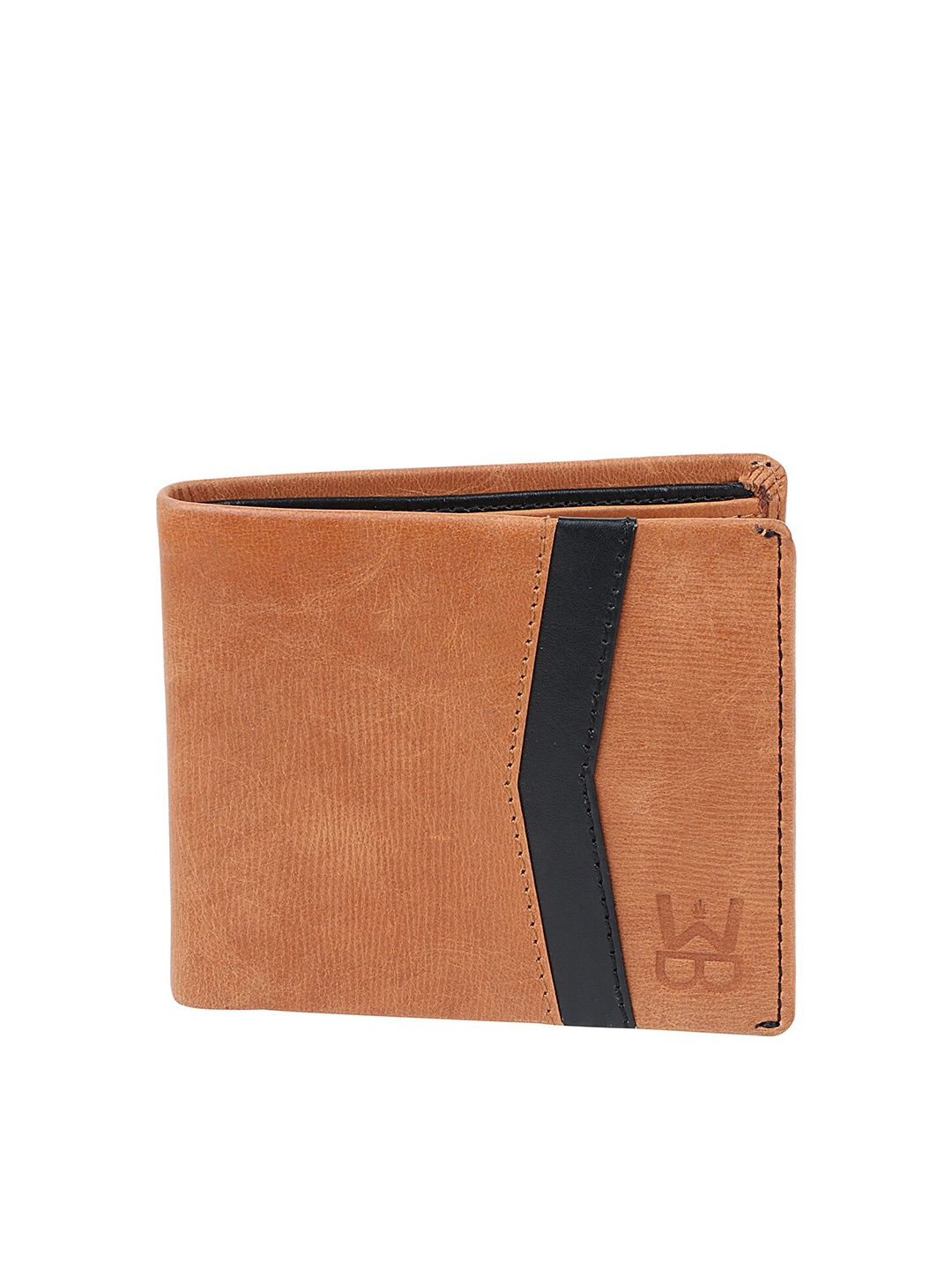 

WELBAWT Men Tan & Black Colourblocked Leather Two Fold Wallet