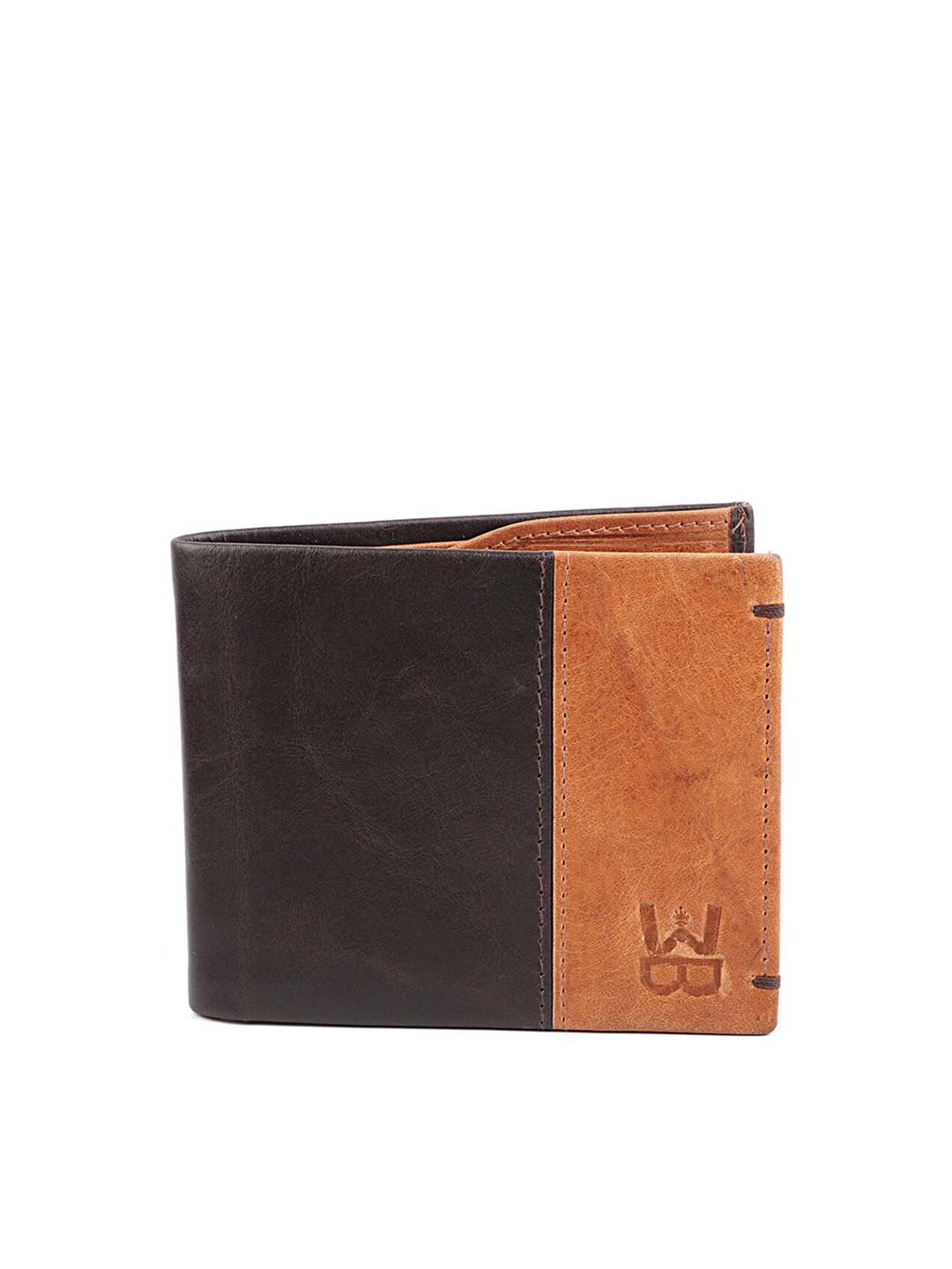 

WELBAWT Men Tan & Black Colourblocked Leather Two Fold Wallet