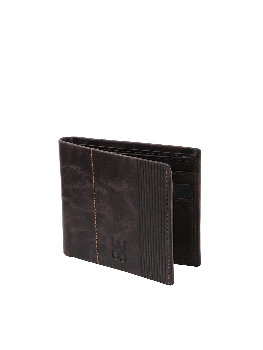 

WELBAWT Men Brown Textured Leather Two Fold Wallet