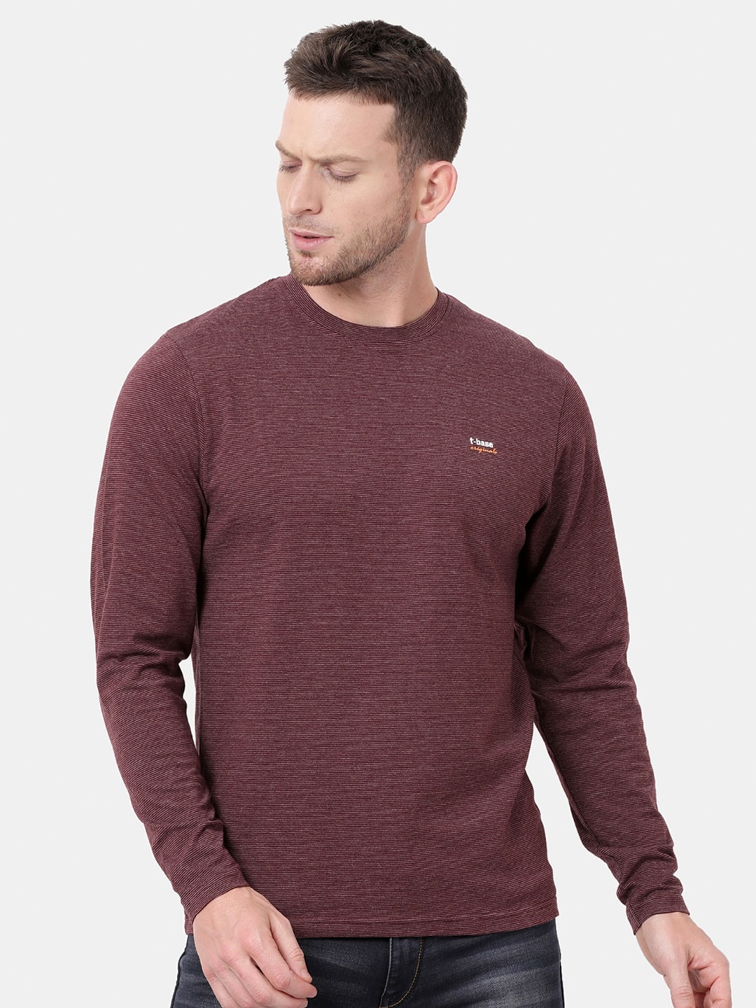 

t-base Men Maroon Striped T-shirt