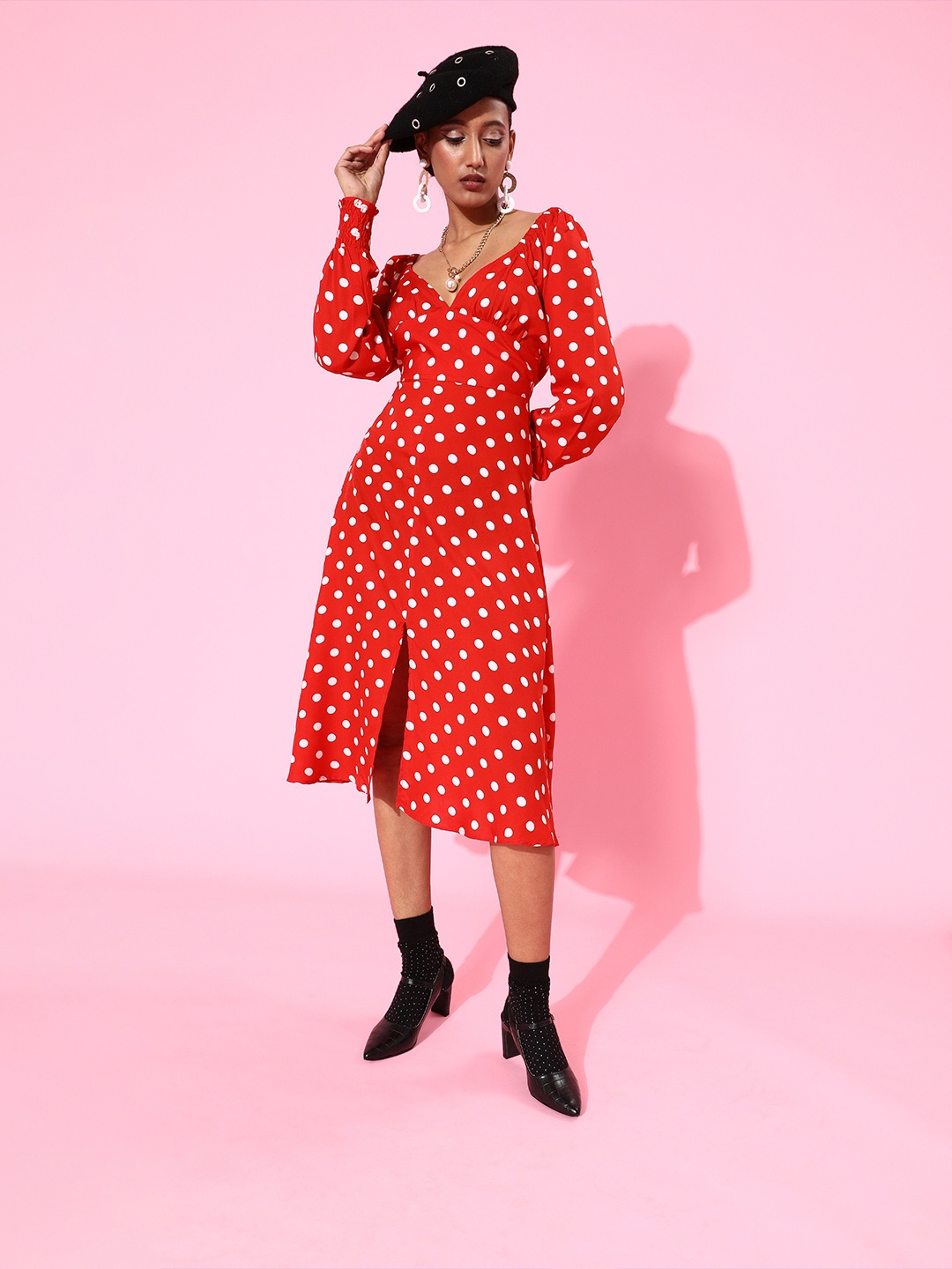 

The Vanca Women Red A-Line Midi Dress