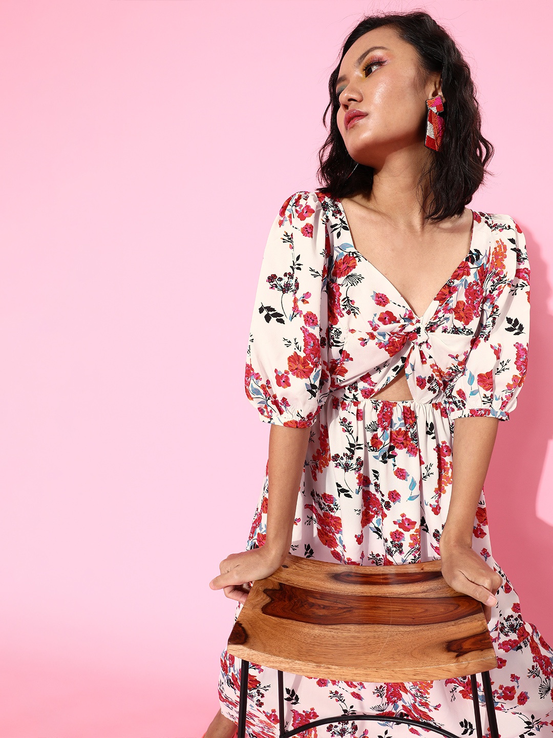 

The Vanca White & Red Floral Maxi Dress