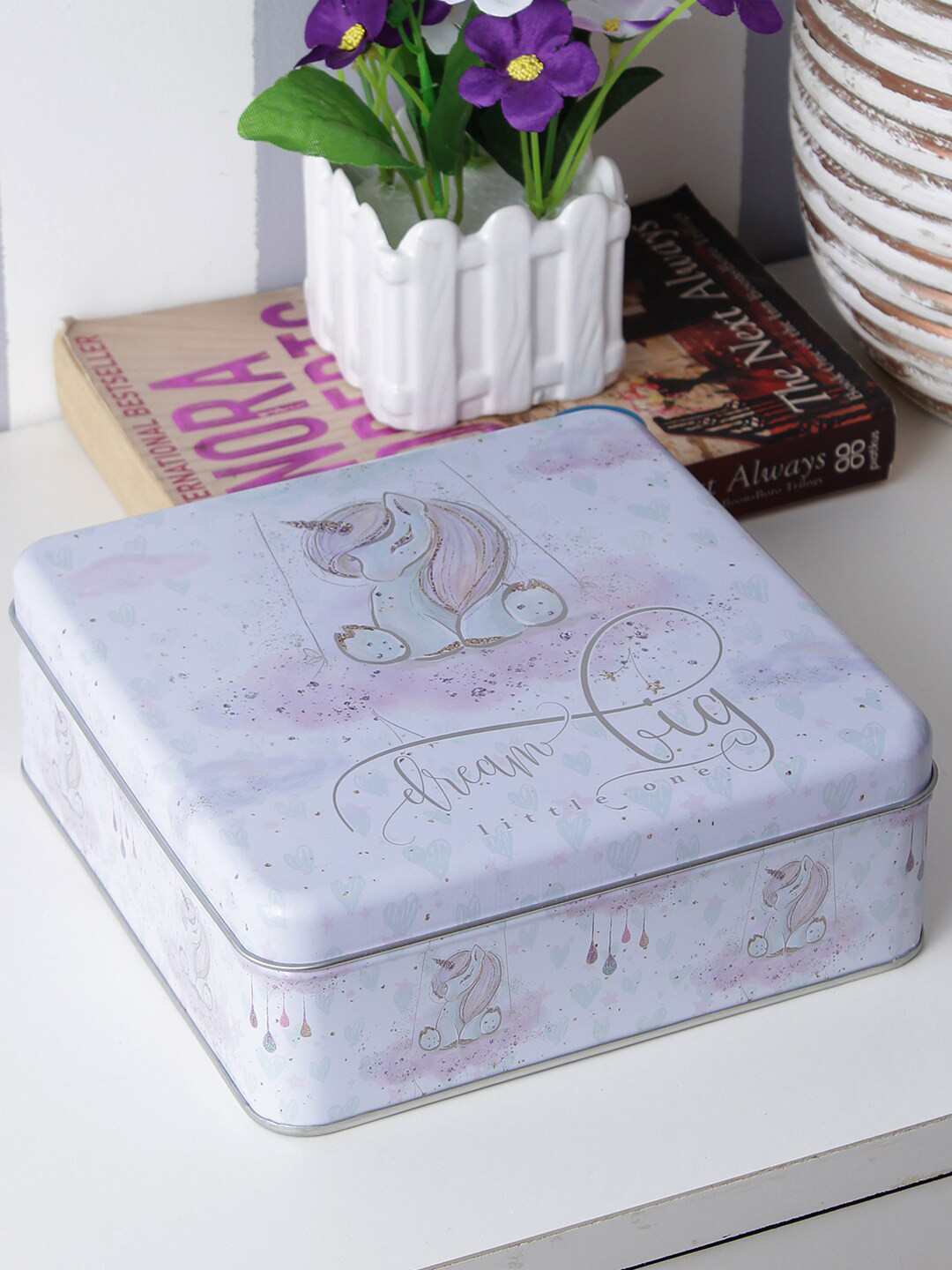 

A Vintage Affair- Home Decor Blue & Pink Square Dream Big Unicorn Storage Organiser