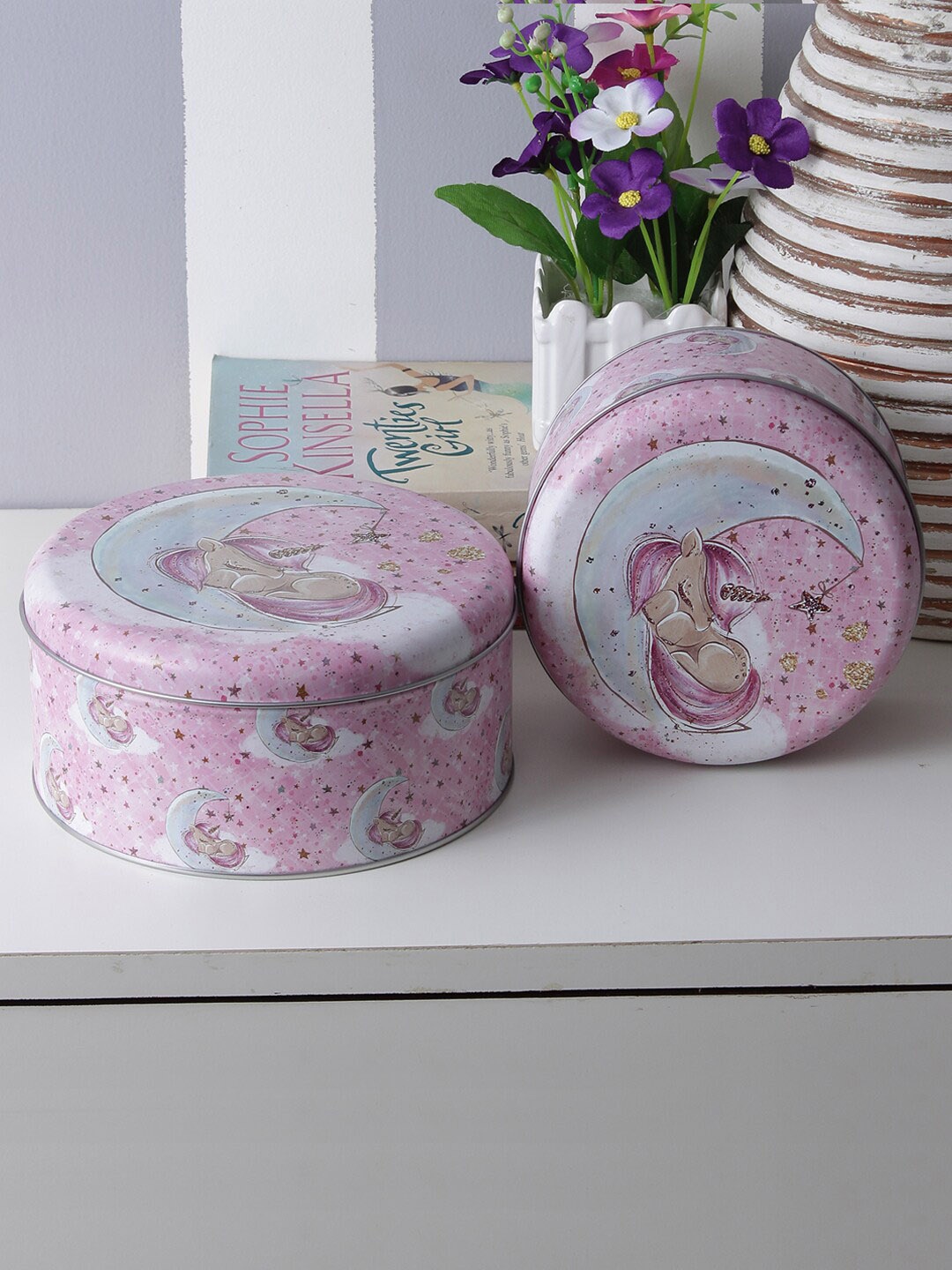 

A Vintage Affair- Home Decor Pink Set of 2 Round Dreamy Unicorn Storage Organisers