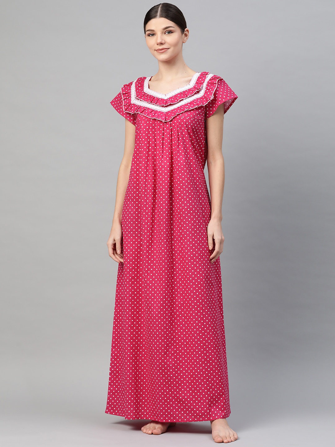 

Vemante Pink Printed Cotton Maxi Nightdress