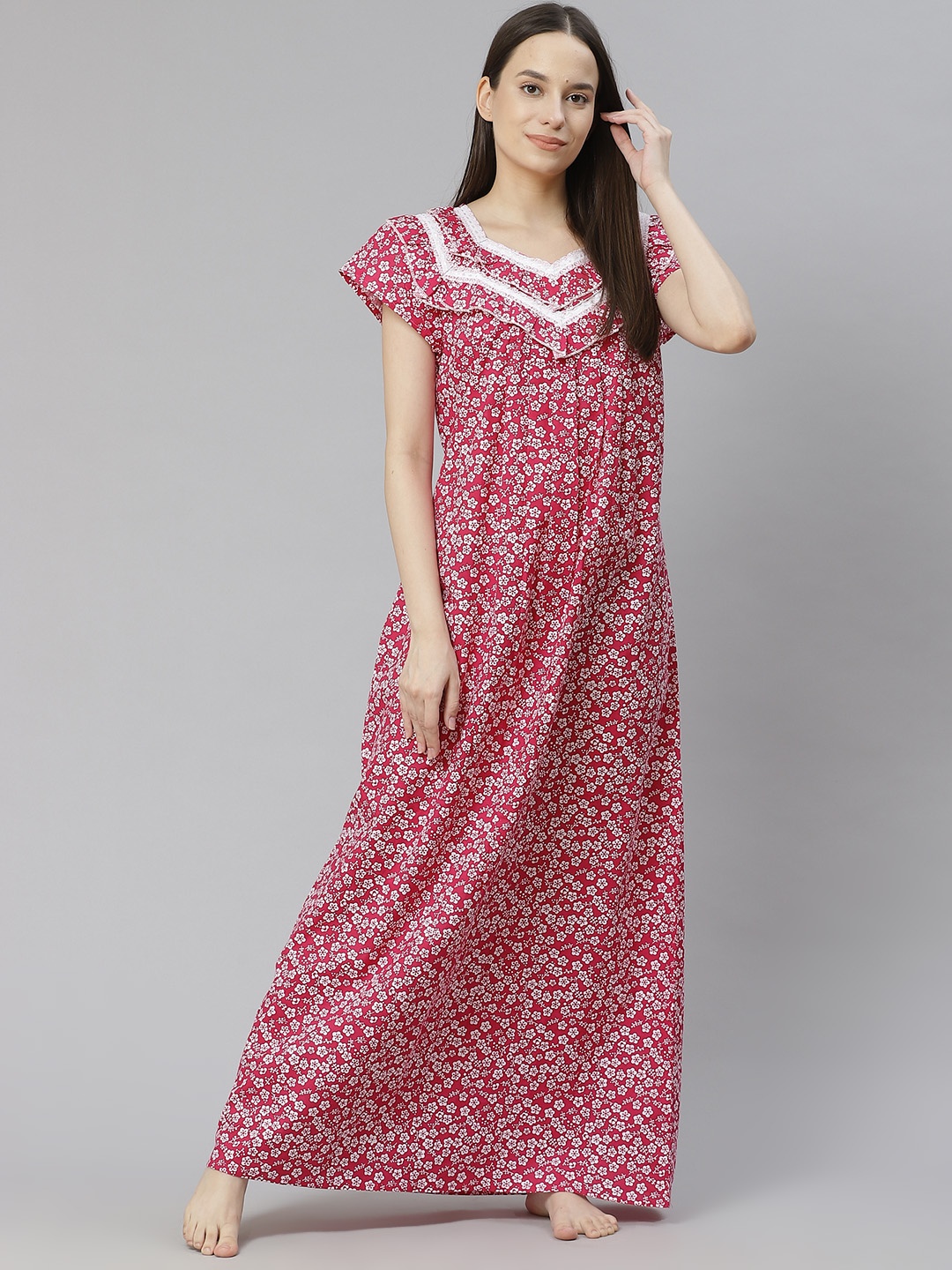 

Vemante Pink Printed Maxi Nightdress