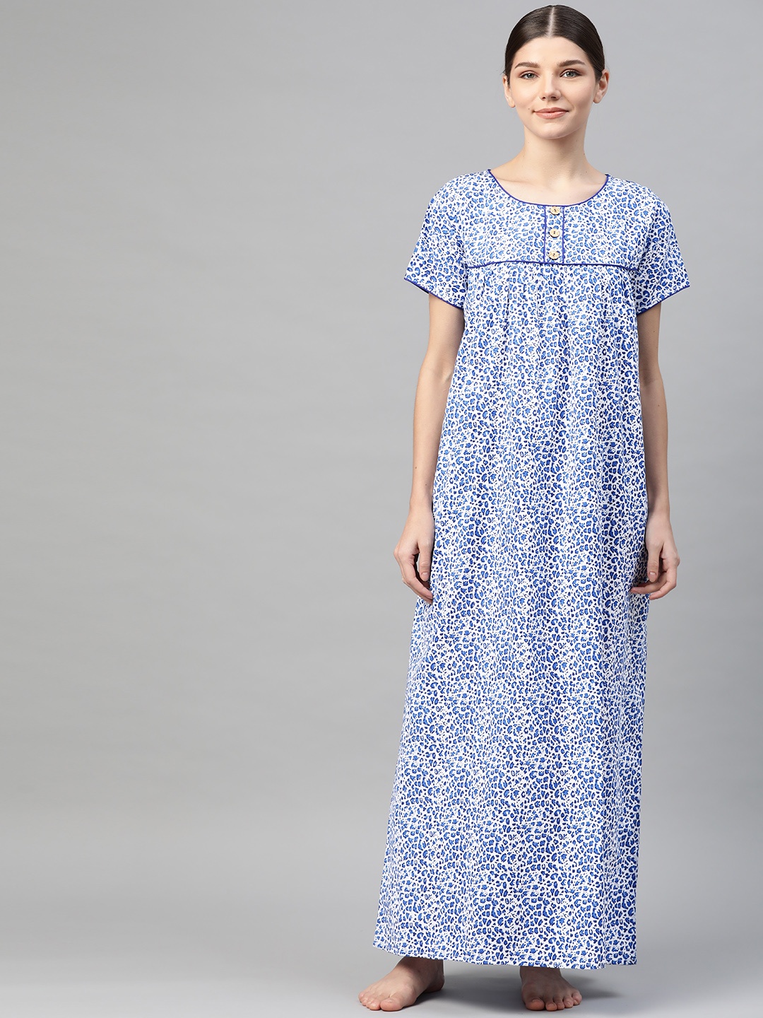 

Vemante Blue Floral Printed Cotton Maxi Nightdress