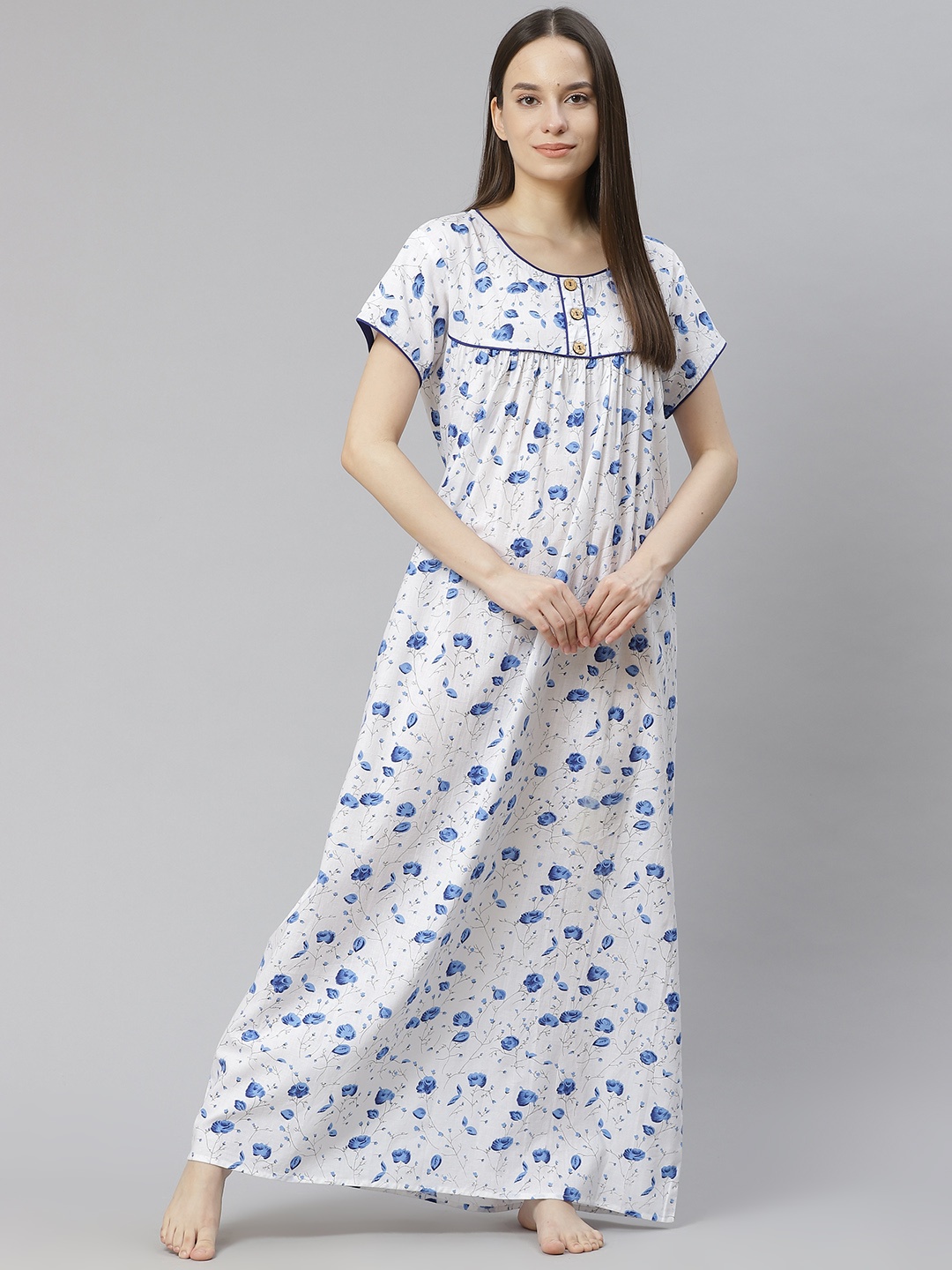 

Vemante Blue Printed Maxi Nightdress