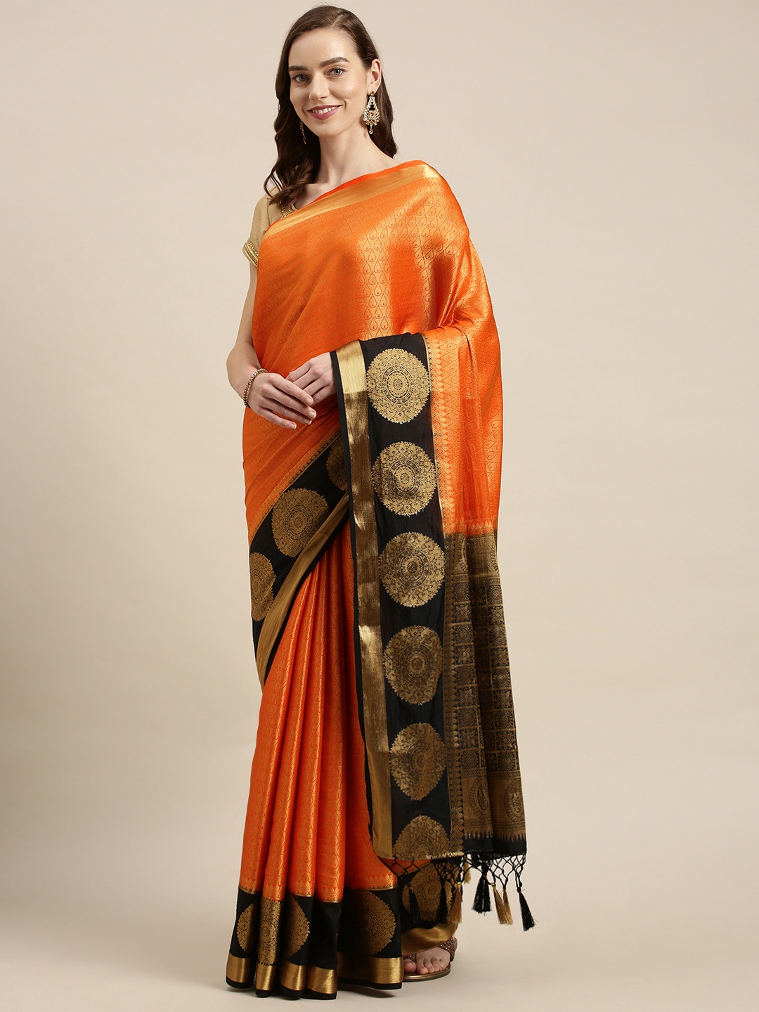 

Mitera Rust Orange Woven Design Zari Art Silk Dharmavaram Saree