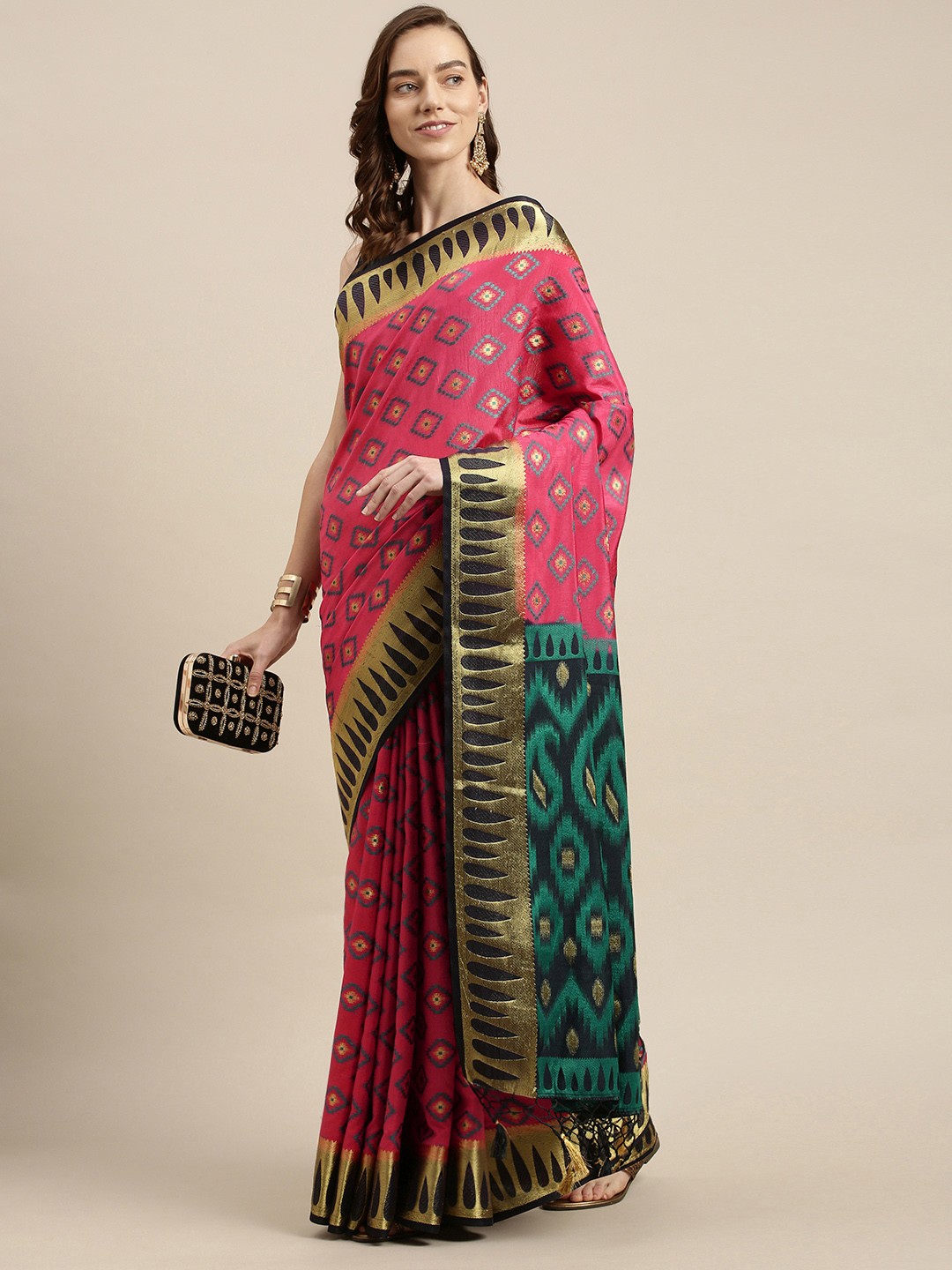 

Mitera Pink Woven Design Art Silk Kanjeevaram Saree