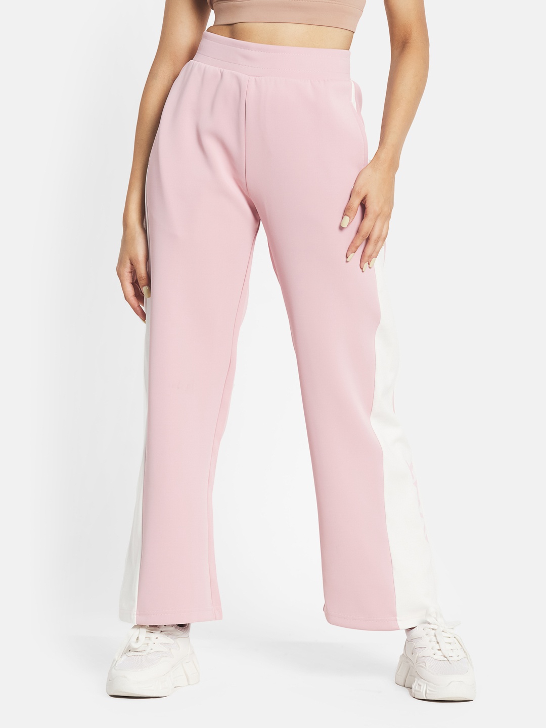 

KICA Women Pink & Off-White Colourblocked Track Pants