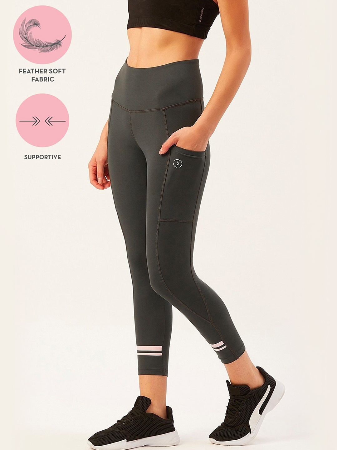 

KICA Women Charcoal Grey Solid Knitted Ultra-High Waist Cropped Tights